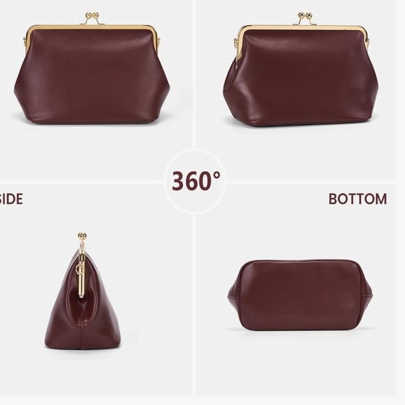 Kisslock buttery soft wine colored Leather like Handbag - Picture 6 of 8